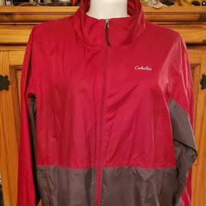 Cabelas Windbreaker Adult 2XL Burgundy Full Zip Jacket Hooded Nylon Outd…
